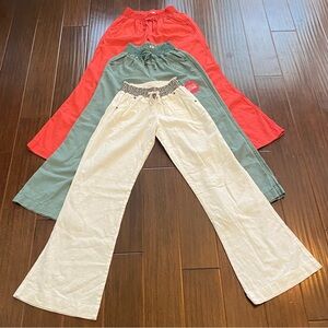 Bundle Set of 3 BONGO Pants - White, Green & Coral Linen Blend - Juniors Medium